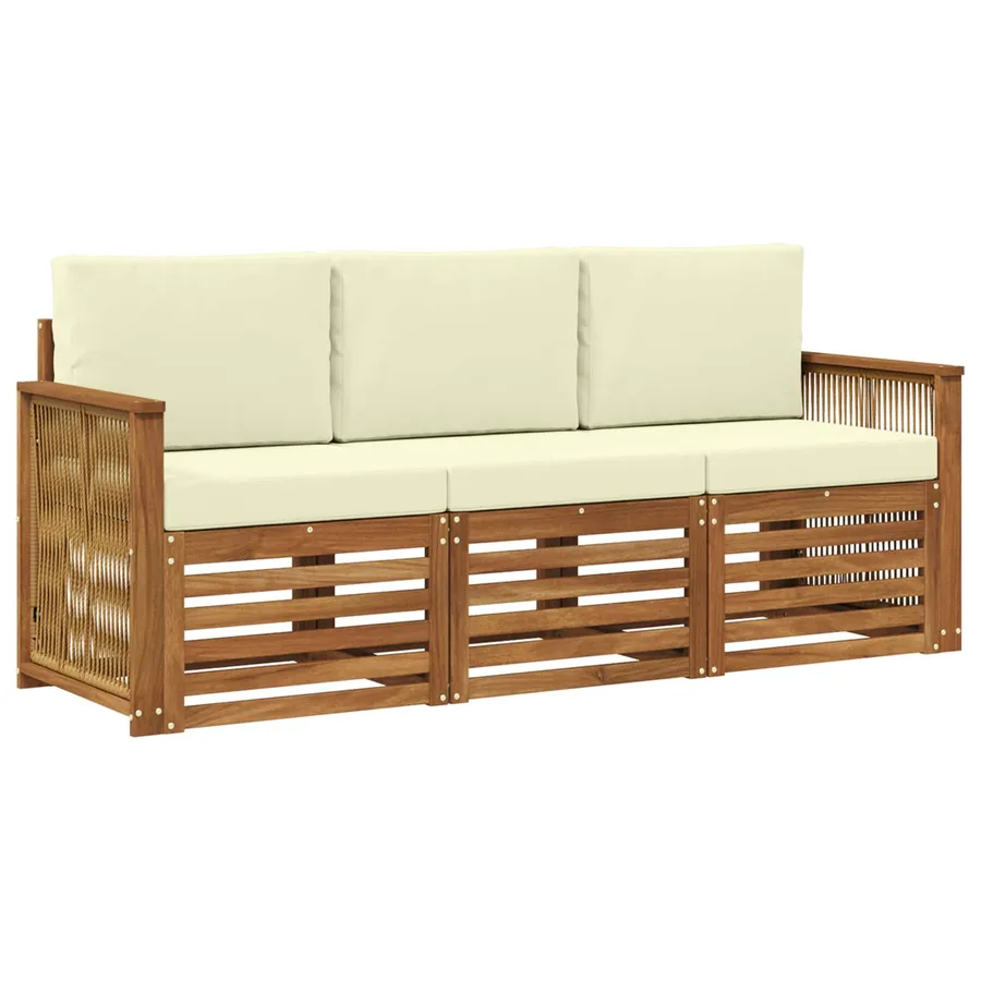 Ensembles de canapés avec coussin 3 pcs Bois d'Acacia Massif - 2