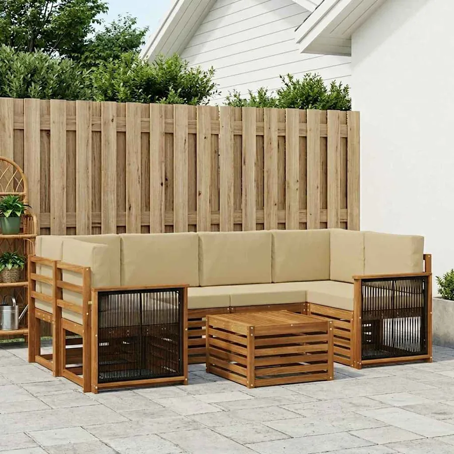 Ensemble de canapés d'extérieur 7 pcs Naturel et Beige