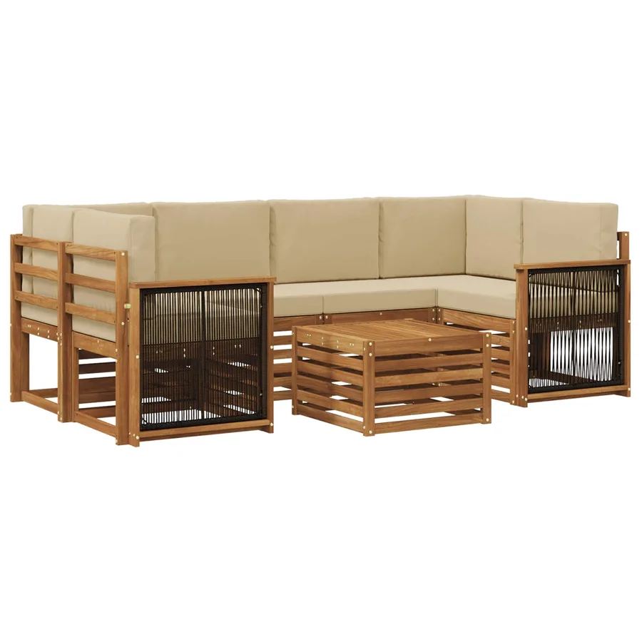 Ensemble de canapés d'extérieur 7 pcs Naturel et Beige - 2