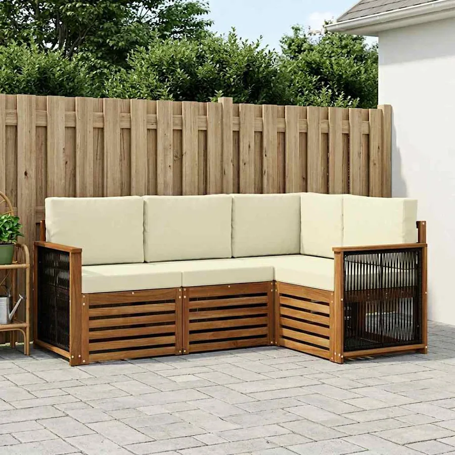 Ensembles de canapés avec coussin 4 pcs Bois d'Acacia Massif