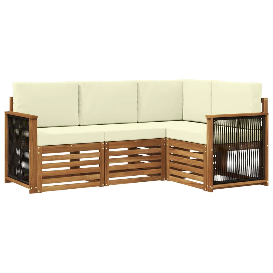 Ensembles de canapés avec coussin 4 pcs Bois d'Acacia Massif - 2