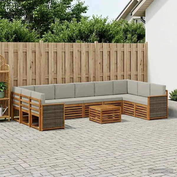 Ensemble de canapés d'extérieur 8 pcs Naturel et gris clair