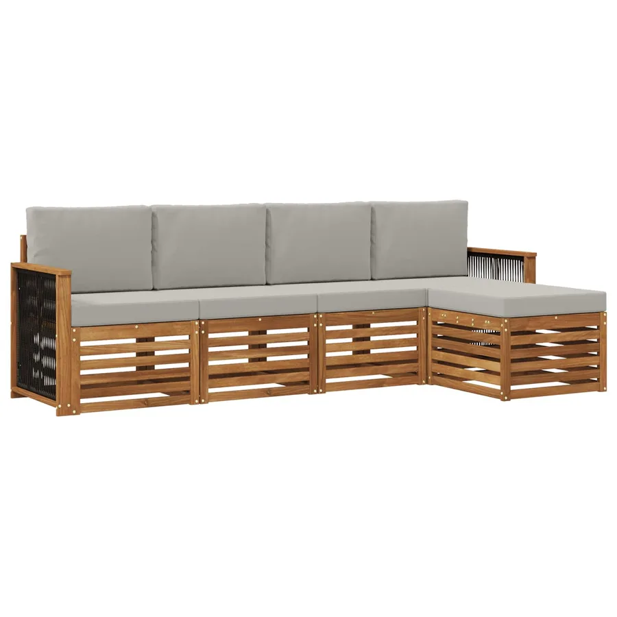Ensemble de canapés d'extérieur 5 pcs Naturel et gris clair - 2