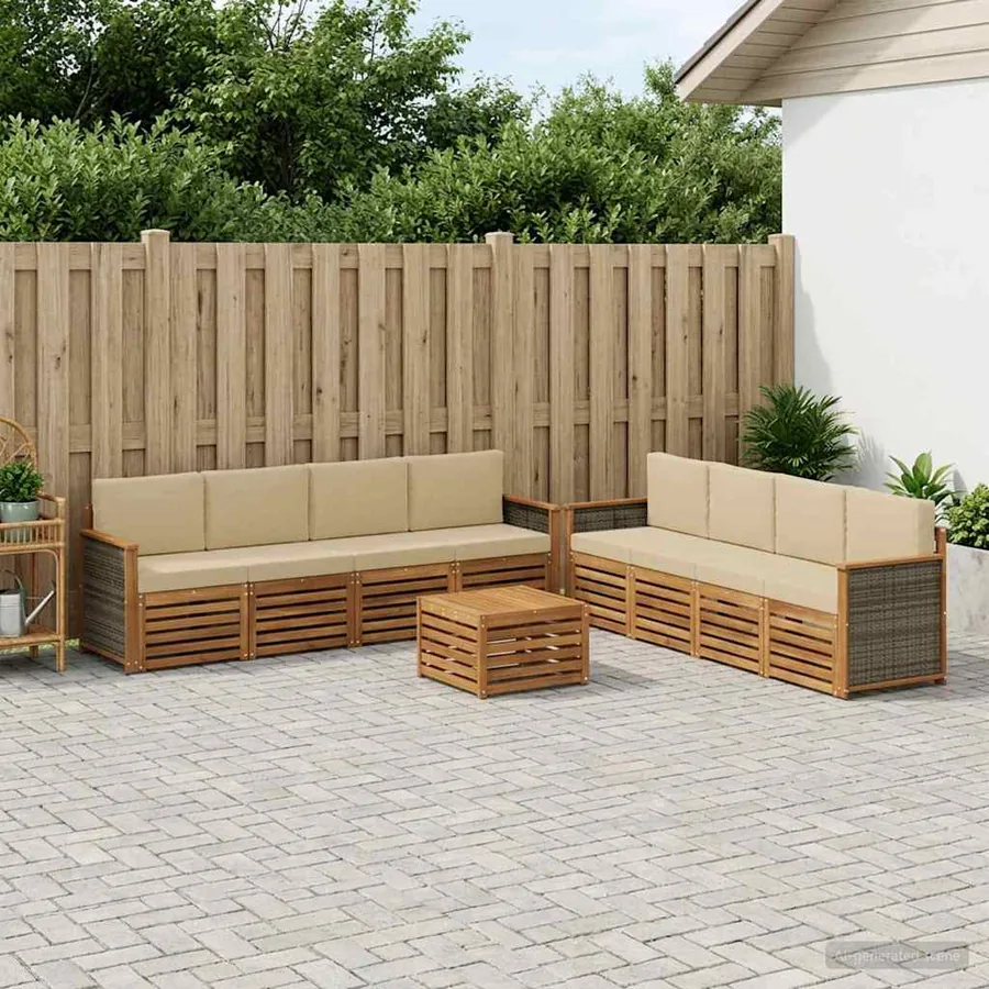 Ensembles de canapés avec coussin 9 pcs Bois d'Acacia Massif