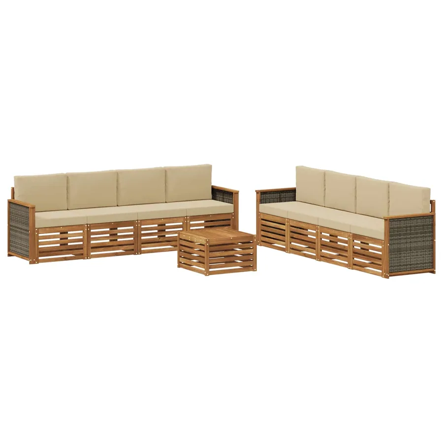 Ensembles de canapés avec coussin 9 pcs Bois d'Acacia Massif - 2