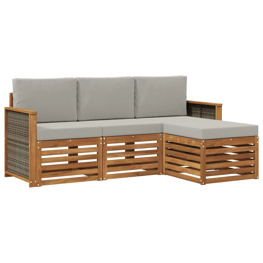 Ensemble de canapés d'extérieur 4 pcs Naturel et gris clair - 2