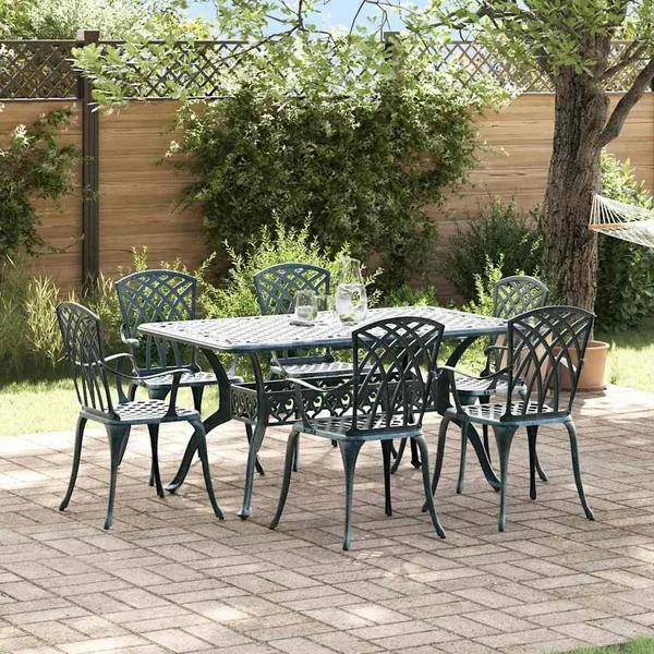 Ensemble de salle à manger pour jardin 7 pcs Vert Aluminium