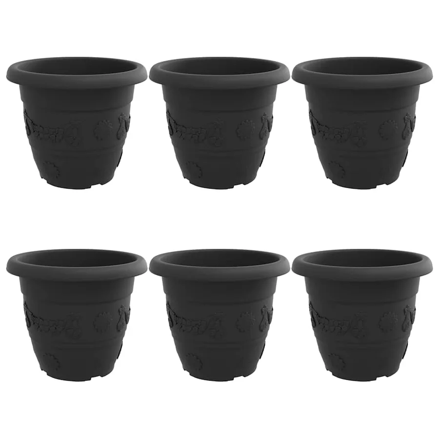 Pot à fleurs rond 6 pcs Noir Ø 34 x 28 cm Plastique - 2