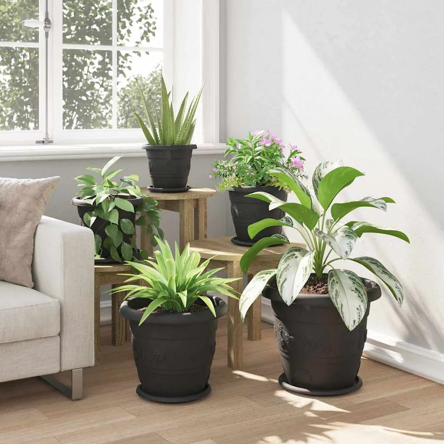 Pot à fleurs rond 6 pcs Noir Ø 34 x 28 cm Plastique - 4