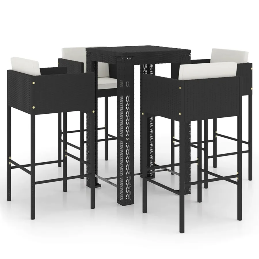 Ensemble de bar de jardin 5 pcs et coussins Résine tressée Noir - 2