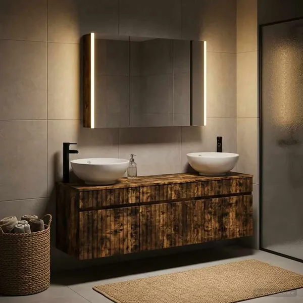 Ensemble d'armoire de salle de bain 4 pcs Chêne fumé