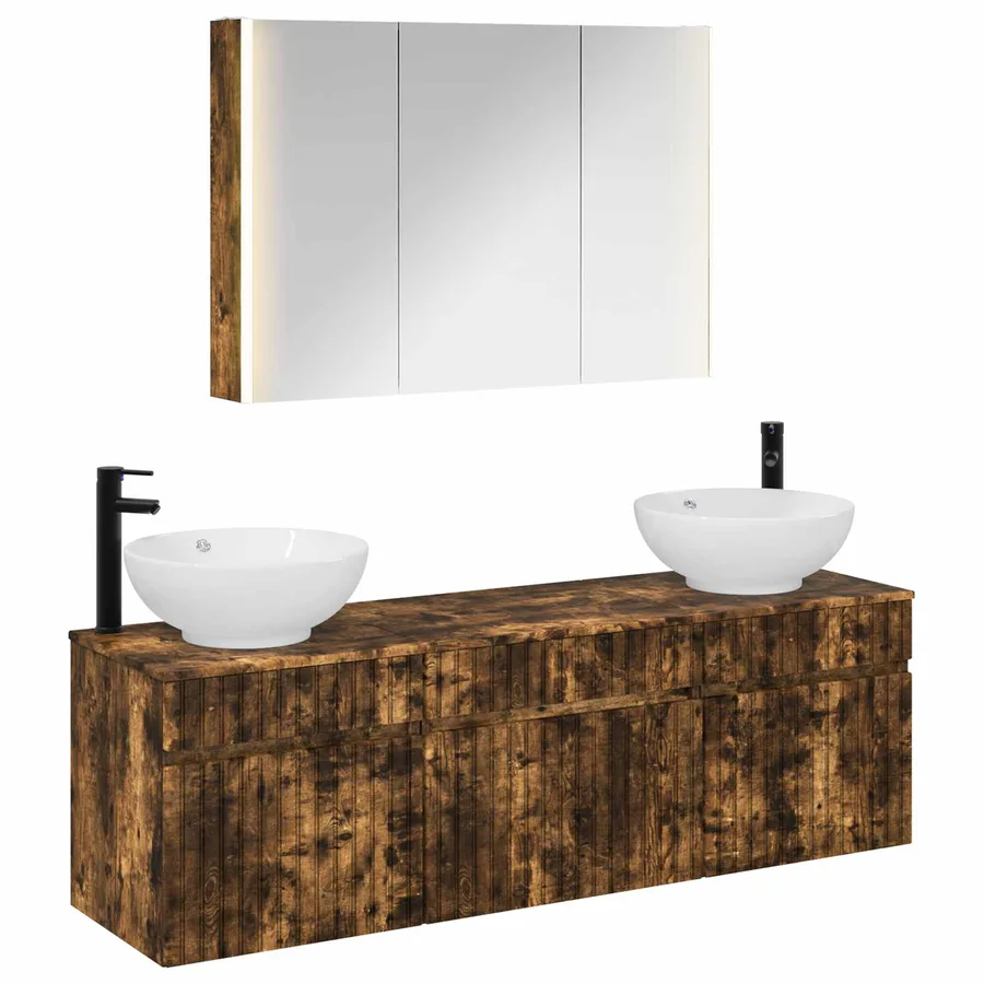 Ensemble d'armoire de salle de bain 4 pcs Chêne fumé - 2