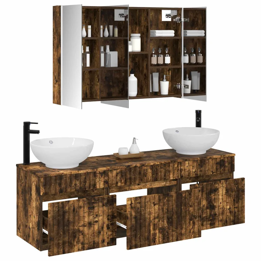 Ensemble d'armoire de salle de bain 4 pcs Chêne fumé - 3