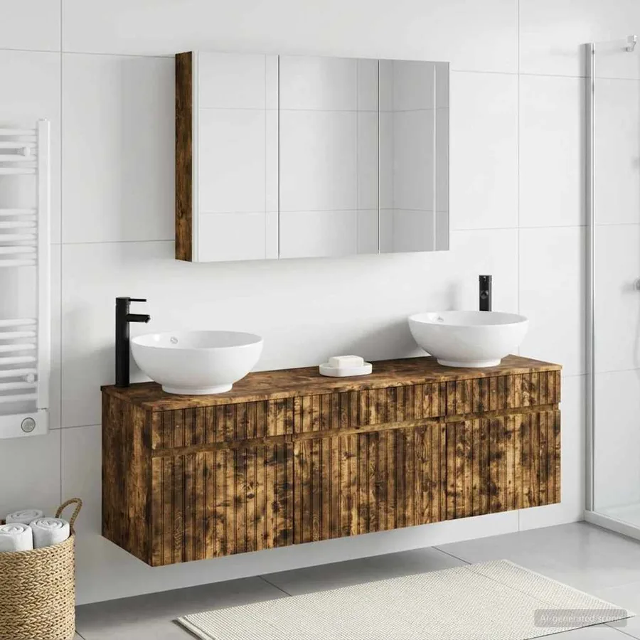 Ensemble d'armoire de salle de bain 4 pcs Chêne fumé - 4