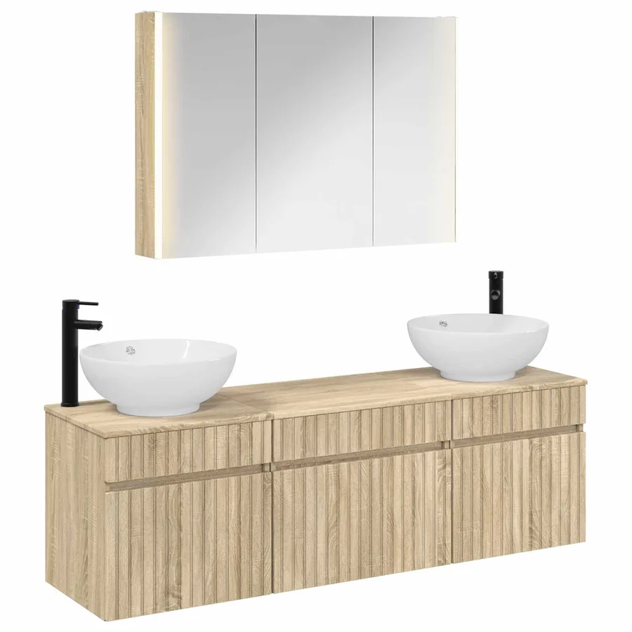 Ensemble d'armoire de salle de bain 4 pcs Chêne Sonoma - 2