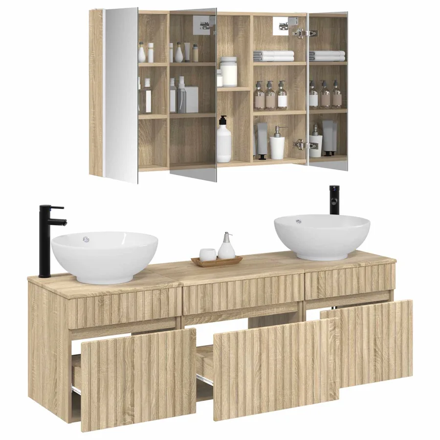 Ensemble d'armoire de salle de bain 4 pcs Chêne Sonoma - 3