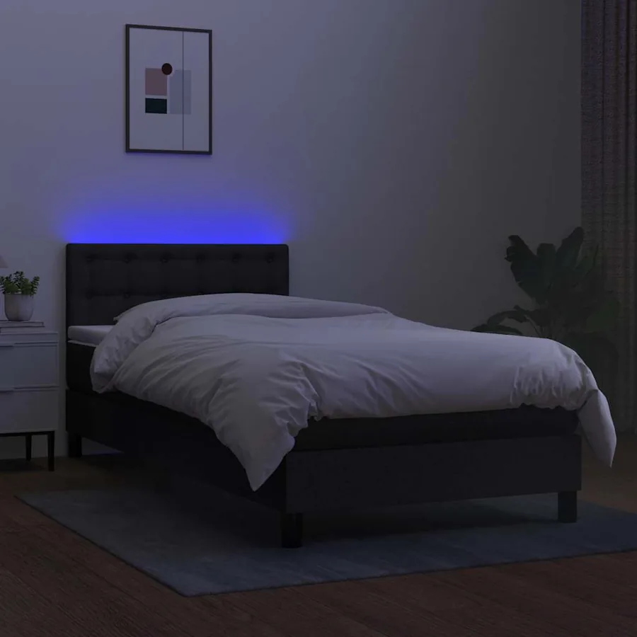 Sommier à lattes de lit avec matelas LED Noir 100x200 cm Tissu - 4