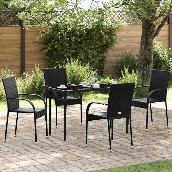 Chaises empilables d'extérieur lot de 4 Résine tressée Noir