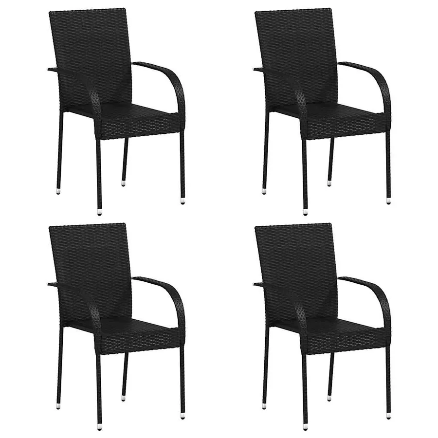 Chaises empilables d'extérieur lot de 4 Résine tressée Noir - 2