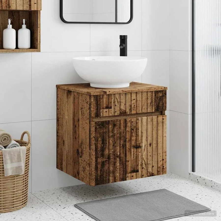 Meuble de lavabo mural Bois ancien 49 x 44,5 x 66,5 cm