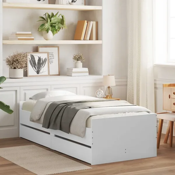 Cadre de lit avec rangement Blanc 80 x 200 cm Bois d'ingénierie