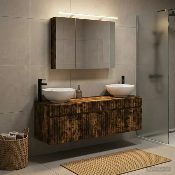 Ensemble d'armoire de salle de bain 4 pcs Chêne fumé