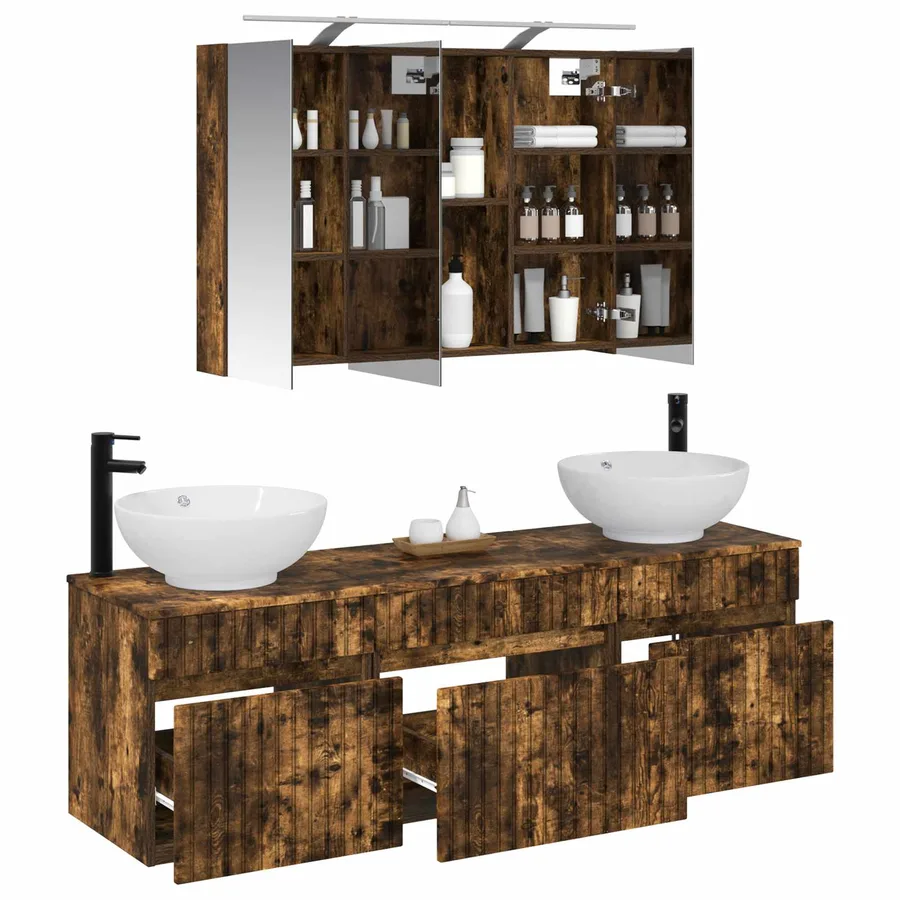 Ensemble d'armoire de salle de bain 4 pcs Chêne fumé - 3