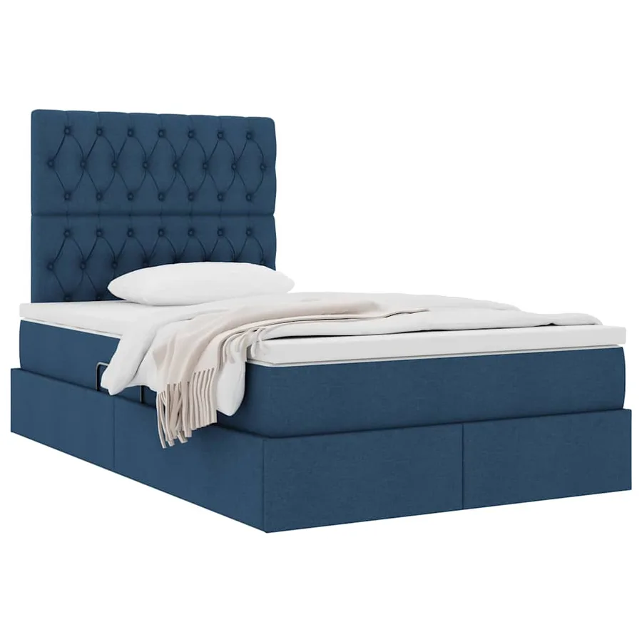 Lit avec rangement et matelas Bleu 120 x 190 cm tissu - 3