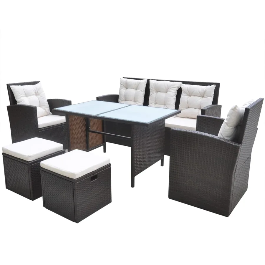 Ensemble à manger d'extérieur avec coussins 6pcs Résine tressée - 2