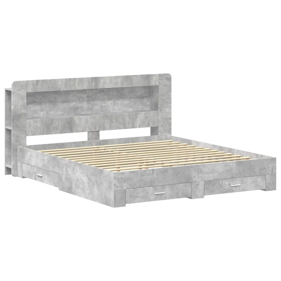 Cadre de lit avec rangement Gris béton 200 x 200 cm - 2