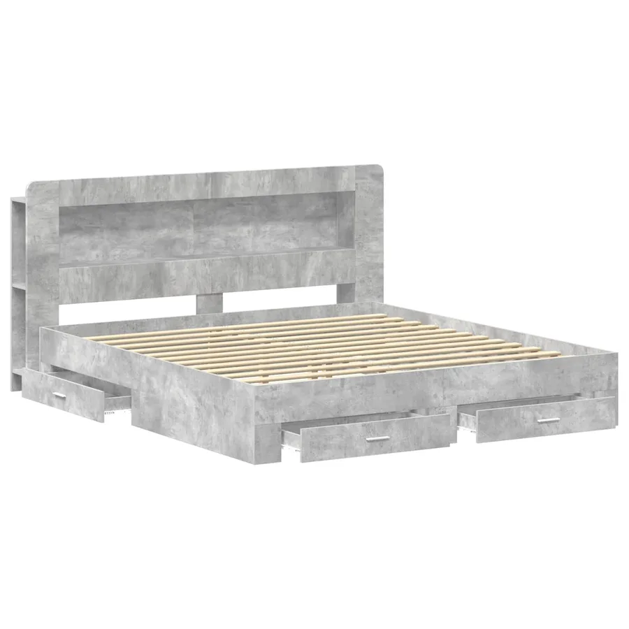 Cadre de lit avec rangement Gris béton 200 x 200 cm - 3