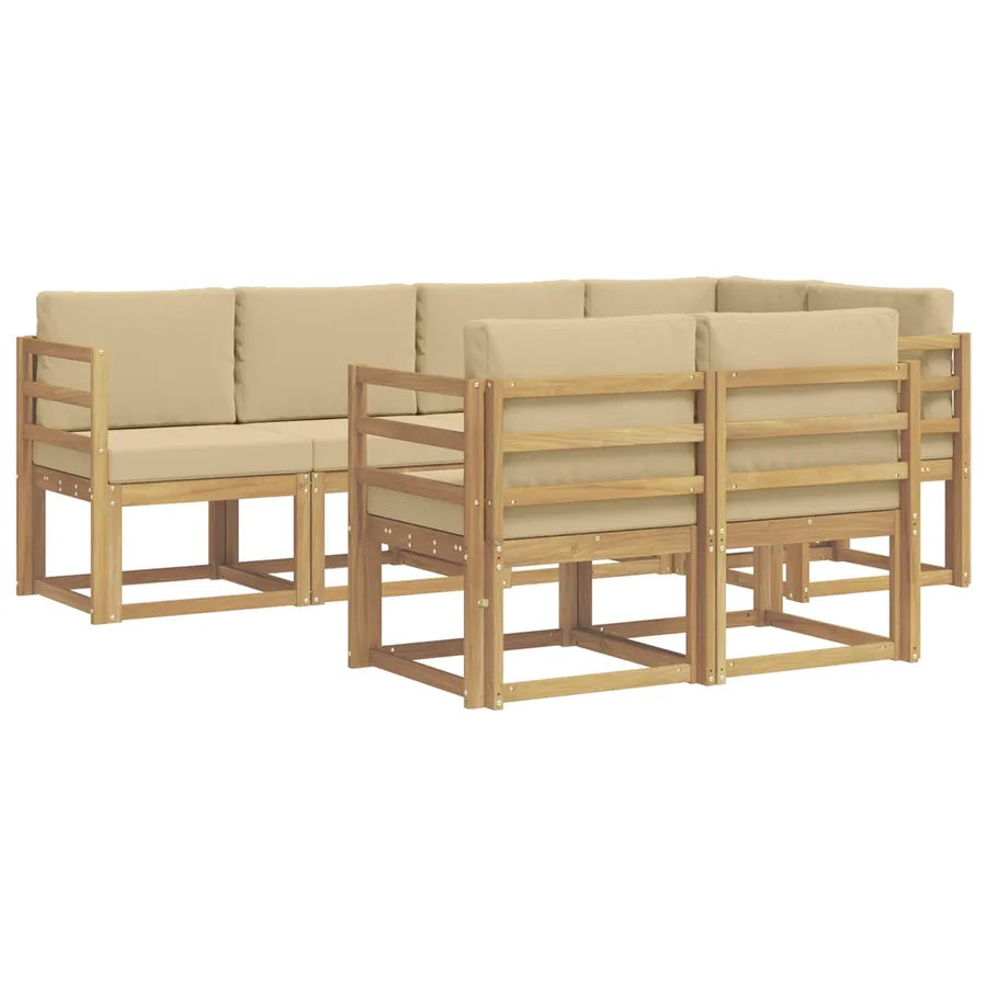 Ensemble de canapés d'extérieur 7 pcs Blanc et Beige Polyester - 2