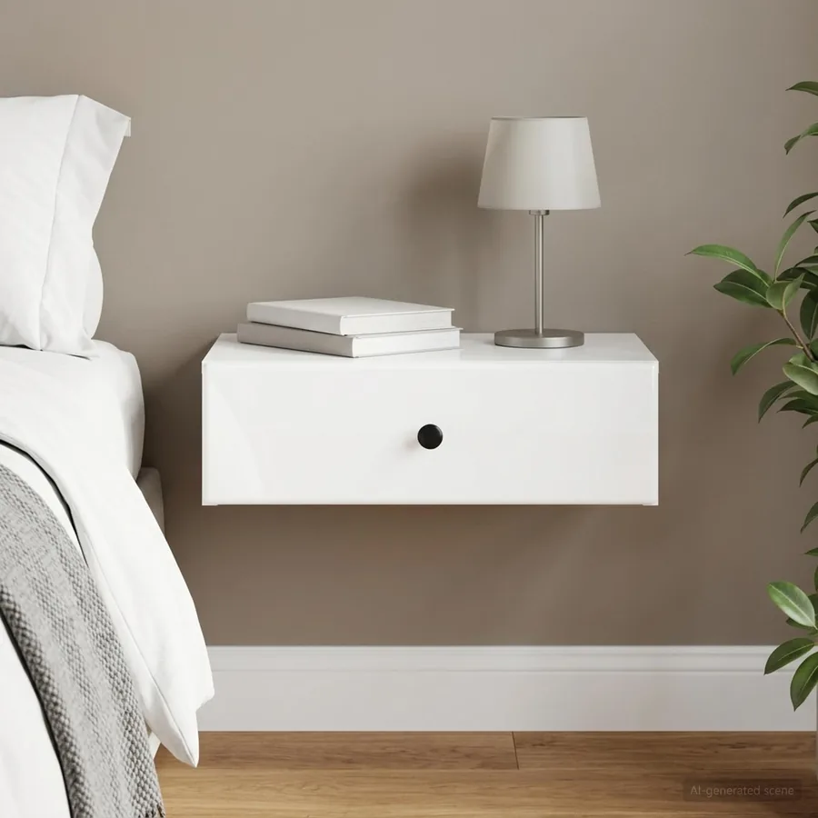 Table d'appoint murale Blanc brillant 59 x 34,5 x 17 cm