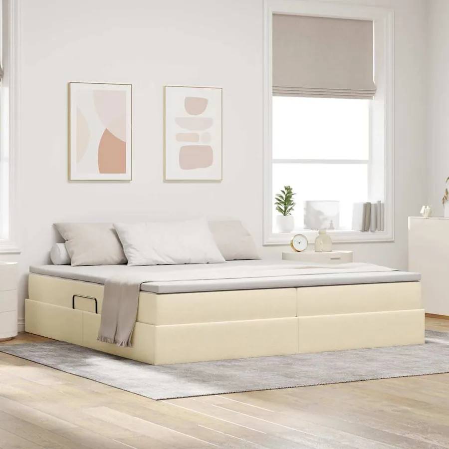 Lit avec rangement et matelas Crème 200 x 200 cm Polyester