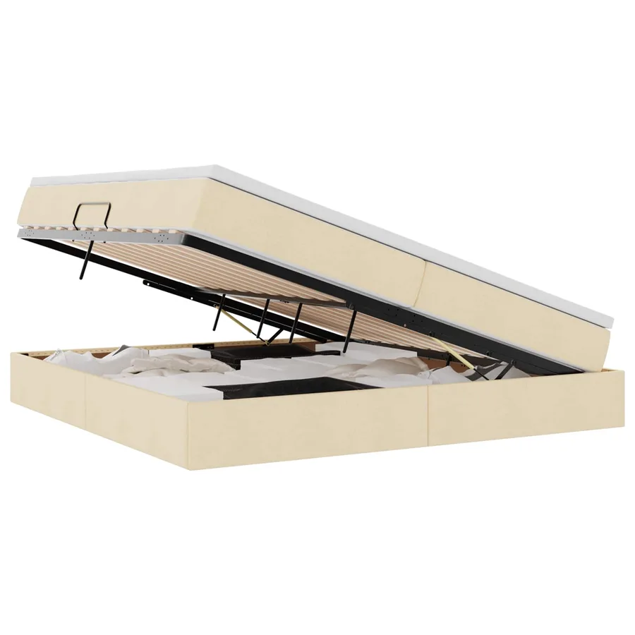 Lit avec rangement et matelas Crème 200 x 200 cm Polyester - 2