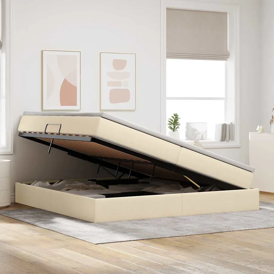 Lit avec rangement et matelas Crème 200 x 200 cm Polyester - 4