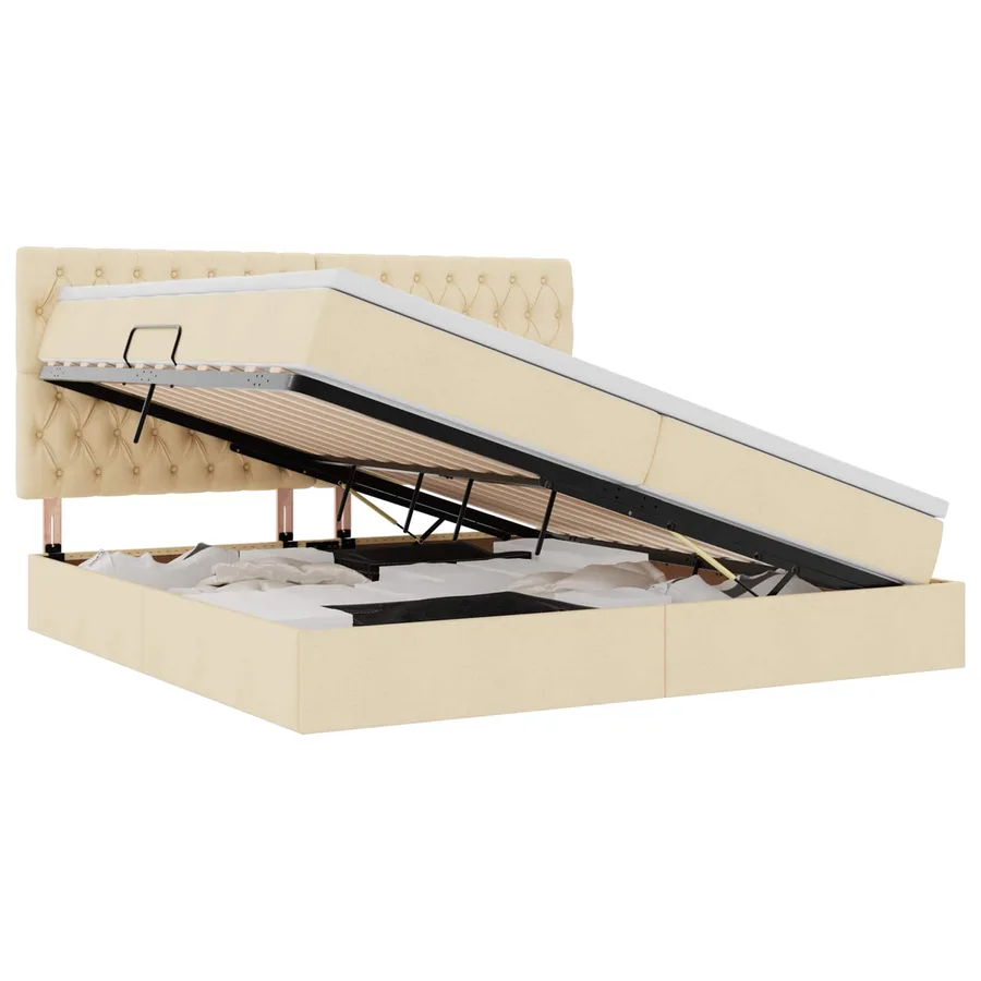 Lit avec rangement et matelas Crème 200 x 200 cm tissu - 2