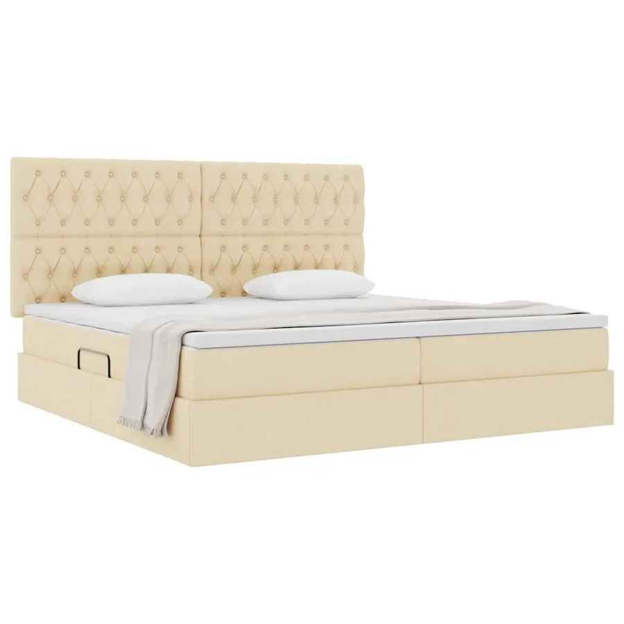 Lit avec rangement et matelas Crème 200 x 200 cm tissu - 3