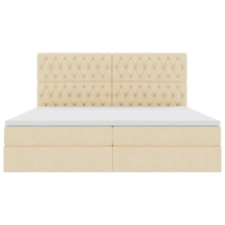 Lit avec rangement et matelas Crème 200 x 200 cm tissu - 7