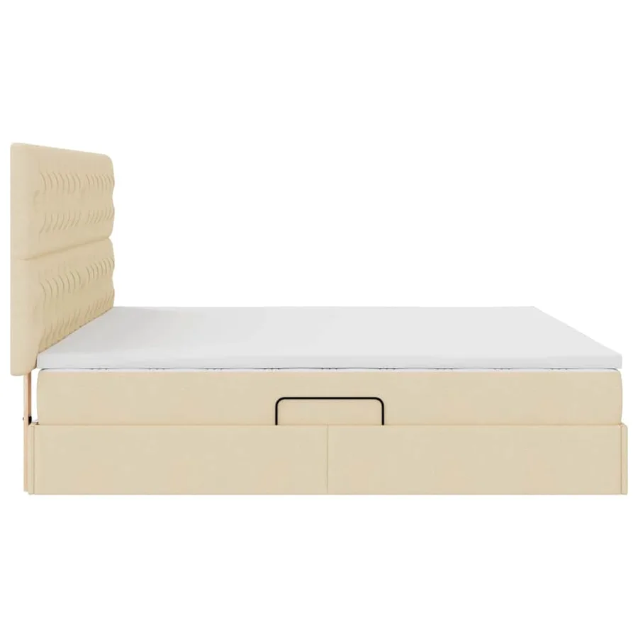 Lit avec rangement et matelas Crème 200 x 200 cm tissu - 8