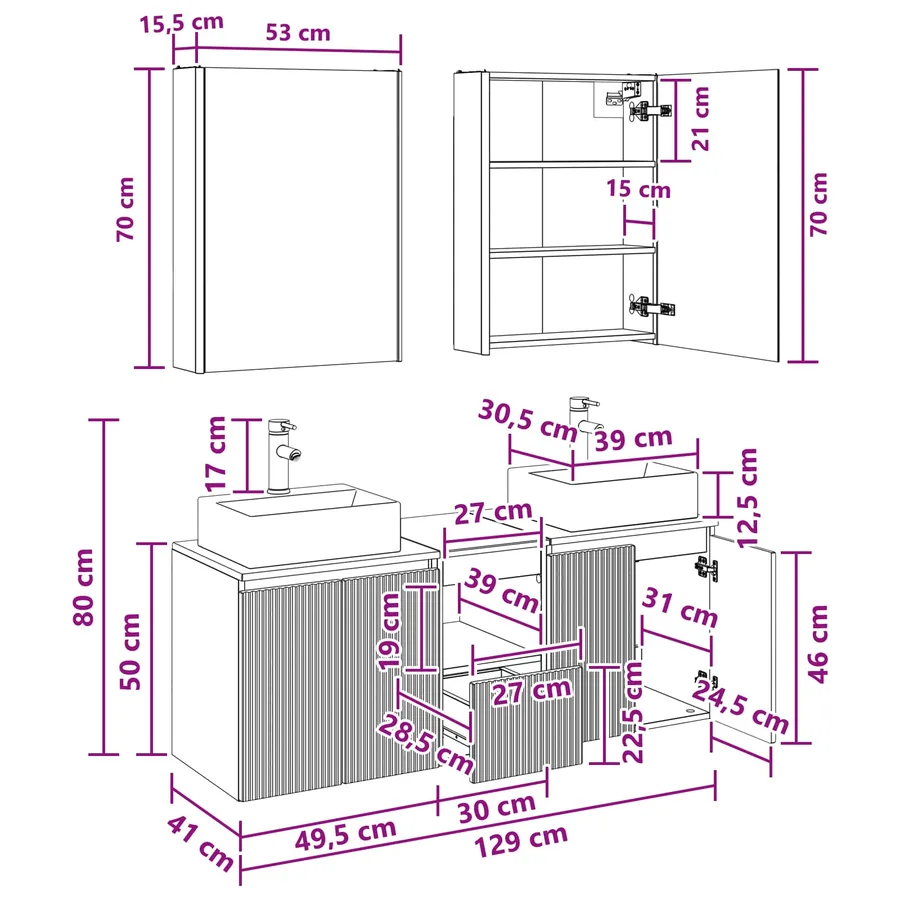 Ensemble d'armoire de salle de bain 5 pcs Blanc - 13