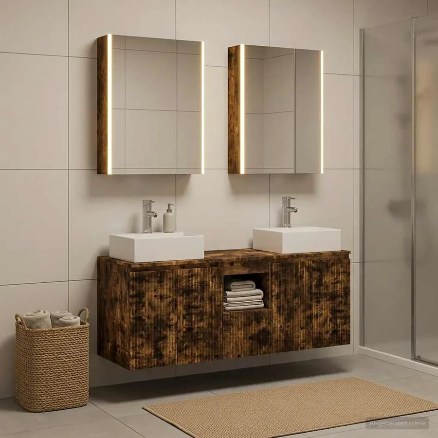 Ensemble d'armoire de salle de bain 5 pcs Chêne fumé
