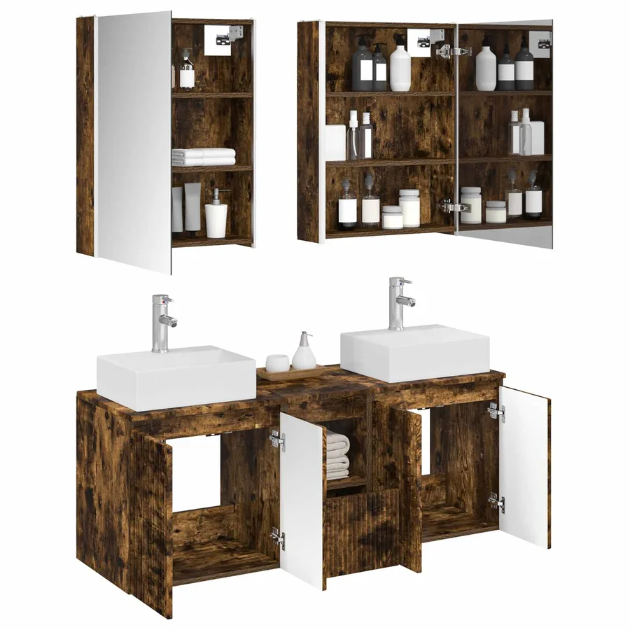 Ensemble d'armoire de salle de bain 5 pcs Chêne fumé - 3