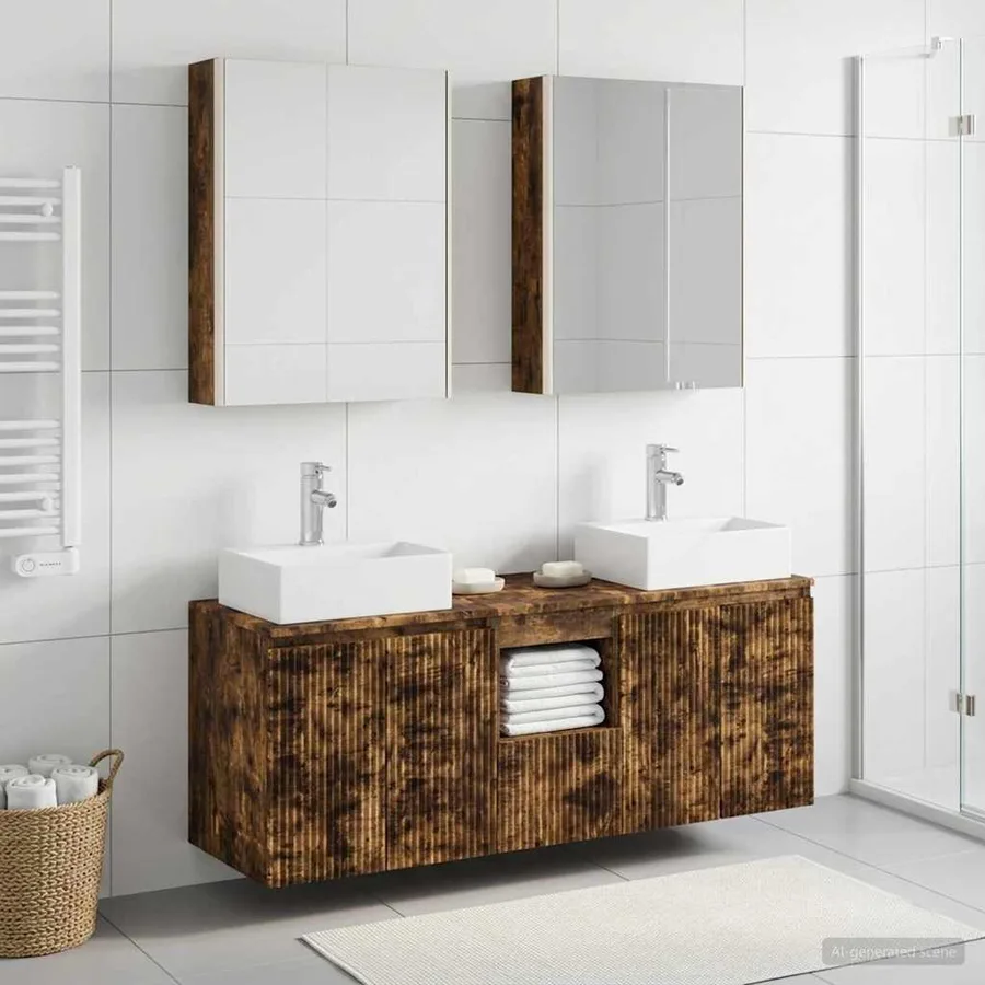 Ensemble d'armoire de salle de bain 5 pcs Chêne fumé - 4