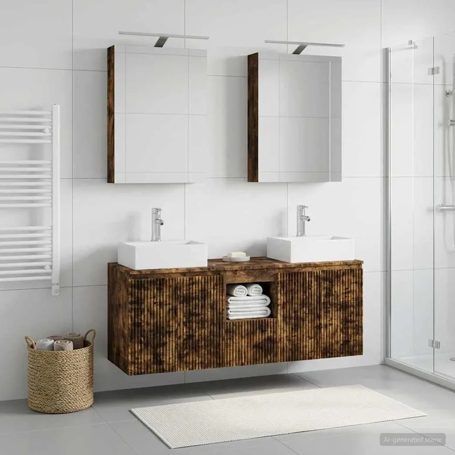 Ensemble d'armoire de salle de bain 5 pcs Chêne fumé