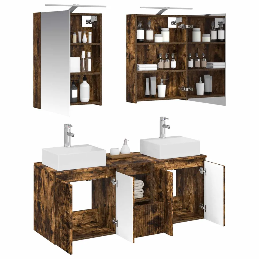 Ensemble d'armoire de salle de bain 5 pcs Chêne fumé - 3