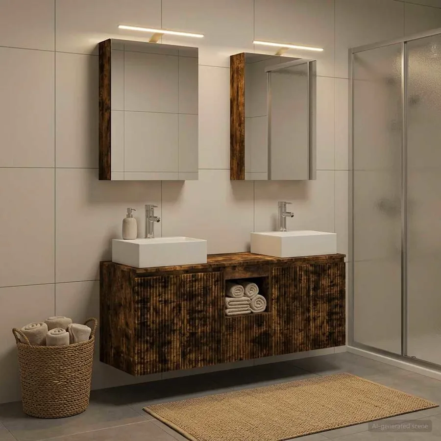 Ensemble d'armoire de salle de bain 5 pcs Chêne fumé - 4