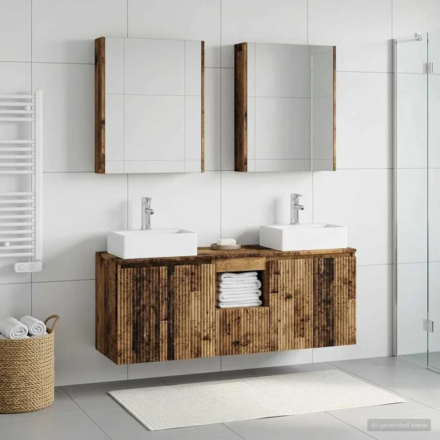 Ensemble d'armoire de salle de bain 5 pcs Bois ancien