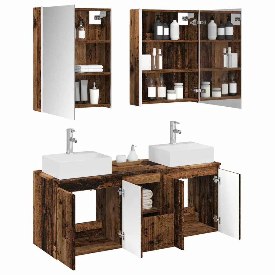 Ensemble d'armoire de salle de bain 5 pcs Bois ancien - 3
