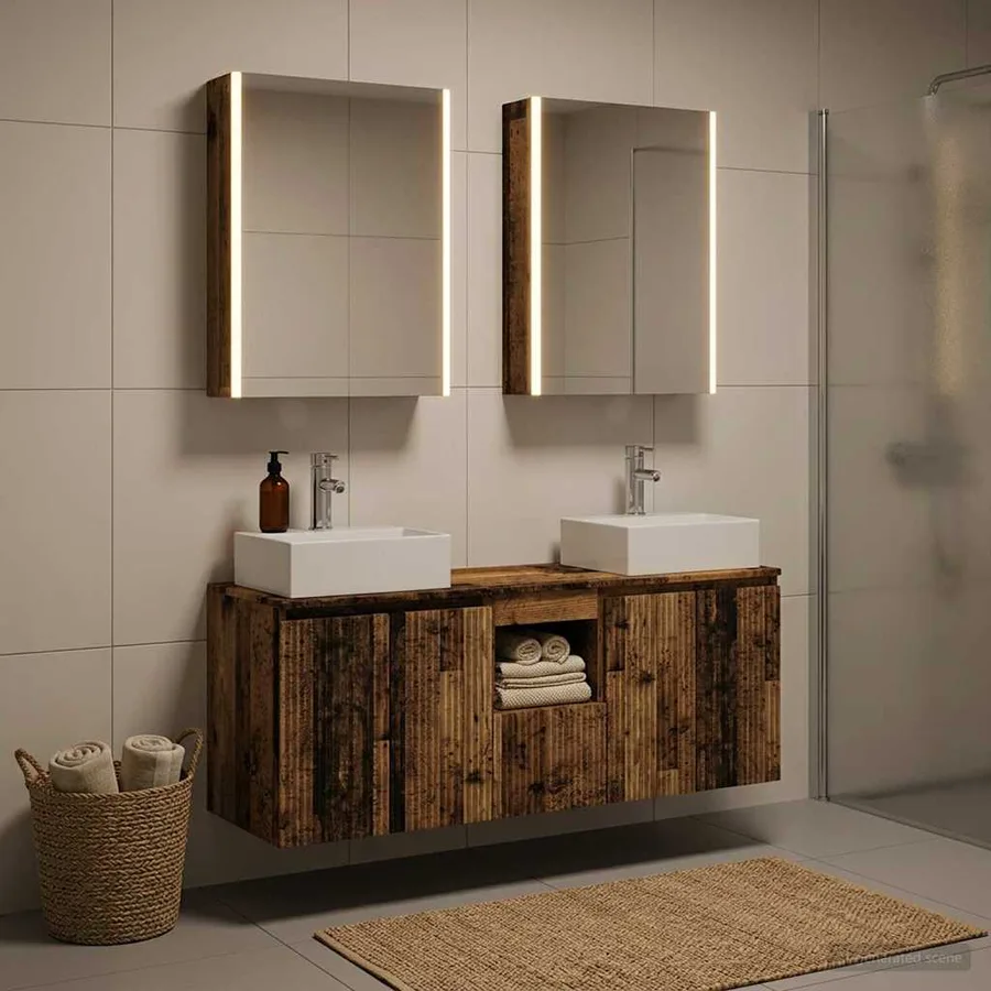 Ensemble d'armoire de salle de bain 5 pcs Bois ancien - 4